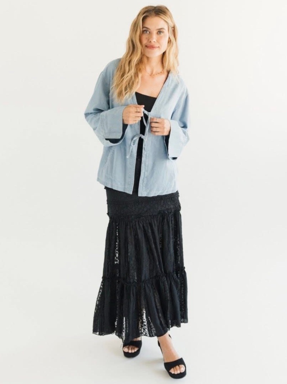 Carly Jean Colleen Light Blue Women's Tie-Front Jacket
